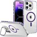iPhone 13 Pro Case, MagSafe Compatible, Magnetic Kickstand Case for Women, Clear Purple