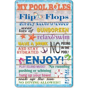 BellowDeer Funny Pool Metal Tin Signs Home Outdoor Cute Pool Sayings Pool Rules Sign Home Swimmming Pool Outdoor Wall Decor Gifts 8X12Inch