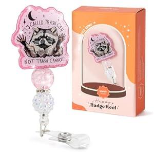 YOPPIX Pink Raccoon Badge Reel Its Called Trash Can Not Trash Cannot, Sparkly Glitter Retractable Badge Reel for Nurses RN EN Doctor Paramedic Teachers Medical Office Womens