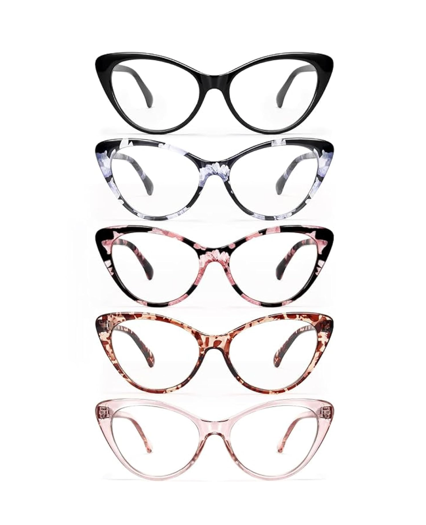 NOVIVON Reading Glasses for Women 5 Pack, Blue Light Blocking Readers Vintage Cat Eye Eyeglasses Anti Glare Filter UV Ray