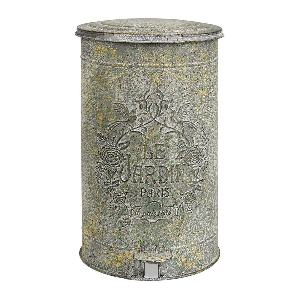 Retro Outdoor Trash Can with Lid 17L/4.5 Gallon Waste Container with Pedal Garbage Poop Bin Kitchen Waste Bins Touchless Bathroom Garbage Can Room Park Garden Decor (Gray Green)