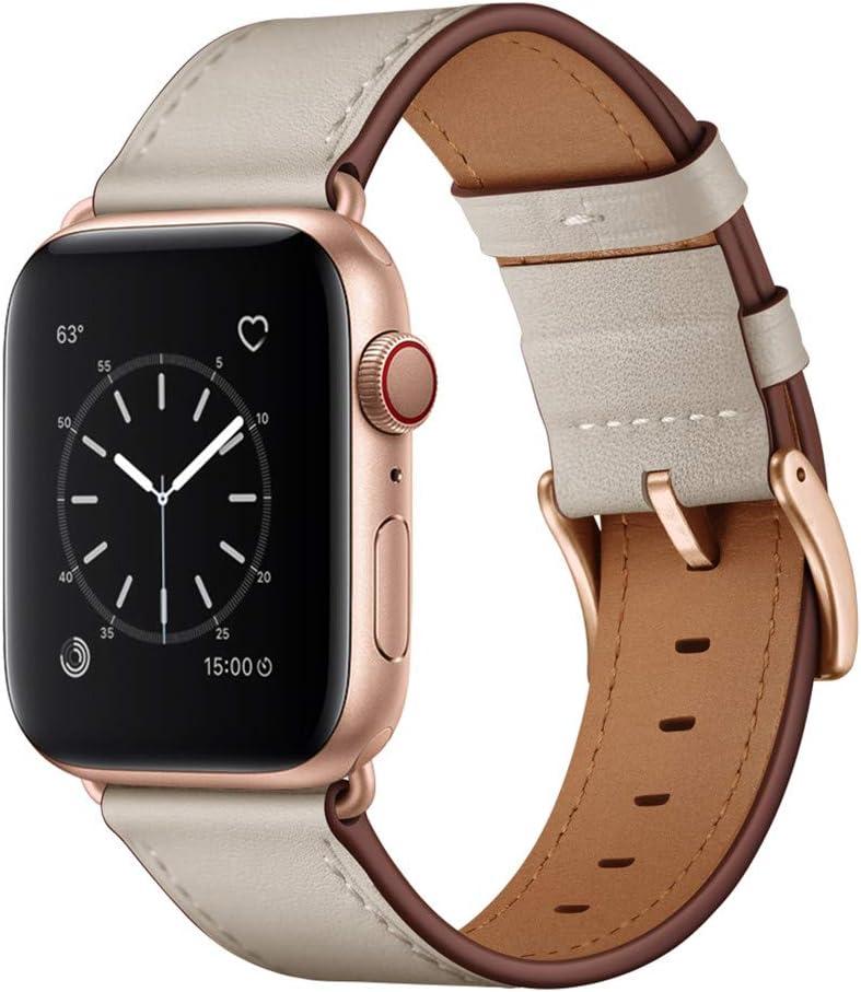 OUHENG Leather Bands Compatible with Apple Watch Band 49mm/46mm/45mm/44mm/42mm, Genuine Leather Strap for iWatch Series 11/10/9/8/7/6/5/4/3/2/1 & Ultra 3/2/1 & SE3 SE2 SE, Ivory White/Rose Gold