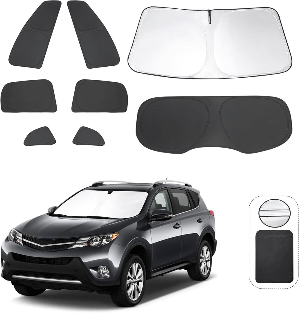 8PCS Windshield Sun Shade Custom Fit for 2013-2018 Toyota RAV4 Accessories Foldable Sunshade Side Rear Window Shade Cover Full Set Privacy Protection Keeps Car Cool