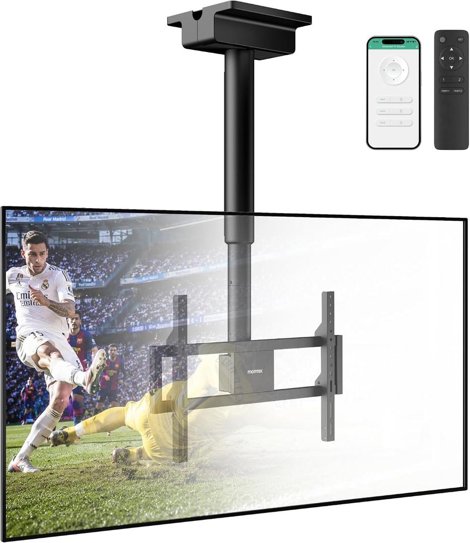 monTEK Motorized Swivel Ceiling TV Mount, Motorized Height, 37-86 Inch TVs
