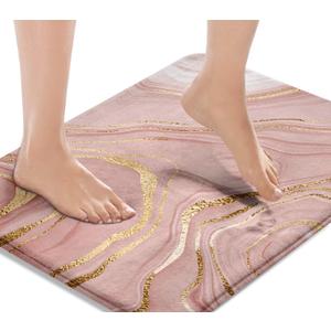 Britimes Marble Pink Bath Mat for Bathroom Washable Floor Rug Carpets Floor Mat Bathroom Decorations 16x24 inches for Kitchen Indoor