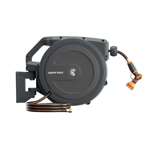 Giraffe Tools AW30 Wall Mounted 1/2" x 100 ft Garden Hose Reel, Retractable Water Hose Reel, Automatic Rewind & Lock at Any Length