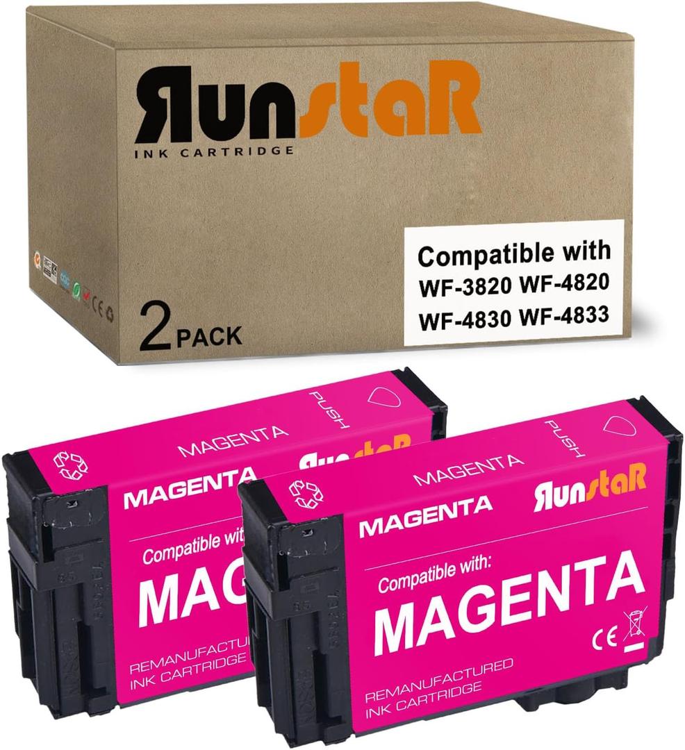 Run Star 2 Pack Remanufactured for 822XL Magenta Ink Cartridge Replacement for Epson 822XL T822XL use for Epson Workforce Pro WF-3820 WF-4820 WF-4830 WF-4833 WF-4834 Printer (2 Magenta)