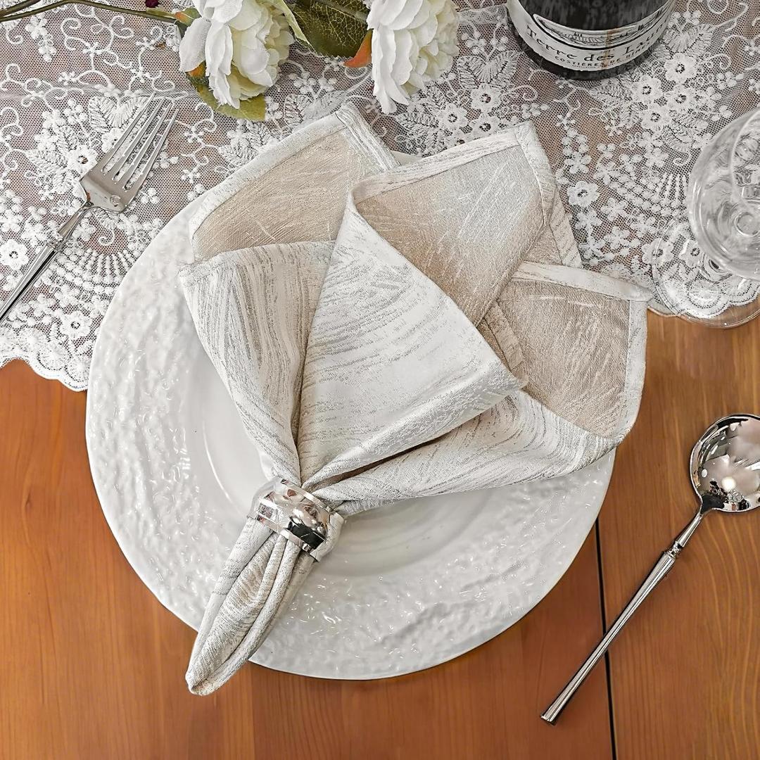 White Cloth Napkins, Handmade Dinner Napkins for Dinners, Parties, Weddings, Cotton Polyester Yarn-Dyed Jacquard Napkin with Hemmed Edges 18 x 18 Inch Set of 12 - White