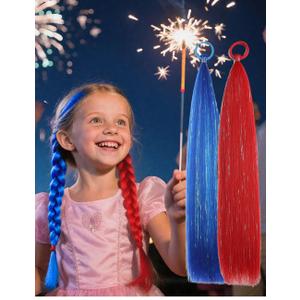 Colored Hair Extensions Red and Blue Ponytail Extension 2 Packs, 20 inch Crazy Hair Day Accessories for Women, DIY Festival Wacky Rave Braids,Tinsel Mixed