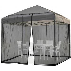 Mosquito Netting for Patio Umbrella 10x10 Ft Canopy Screen, Weather-Resistant 75D Polyester Mesh with TPU Water Pipe Base, Double Zipper Door for Backyard Dining, Black