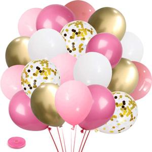 Przyjecie Pink Gold White Latex Balloons,61 Pcs Pink and Gold Confetti Party Balloons For Girl's Birthday Mother's Day Baby Shower Engagement Wedding Anniversary Party Decorations