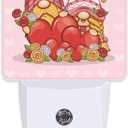 Valentine's Day Gnome Couple Night Light for Kids, Gnomes with Love Red Hearts Night Light Plug in with Dusk to Dawn Sensor,0.5w Energy Saving Nightlight for Hallway Stairway Kitchen Bedroom (Color32)