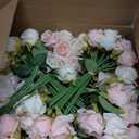 Jexine 240 Pcs Artificial Rose Flowers Bouquet Silk Realistic Flowers Bulk Centerpieces DIY Bride Fake Rose for Home Bridal Wedding Party Decorations(Pink and White)