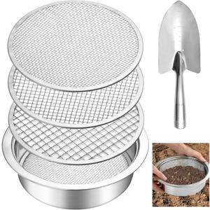 Soil Sifter, Soil Sifter for Rocks with 3 Sieve Mesh, 3mm 6mm 9mm, Stainless Steel Rock Sifter, Garden Potting Sieves with Shovel, Fine Mesh Sieve for Topsoil, Fine Sand