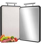 LOZOVIN 16"*11" Double Sided Stainless Steel/ Wheat Straw Cutting Board, Separate Surfaces for Meat & Veggies, Non Toxic Chopping Board for Kitchen, Dishwasher Safe, Scratch Resistant Mesh Design