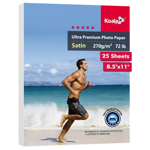 Koala Ultra Premium Photo Paper 8.5X11 In Satin Photo Printer Paper for Inkjet Printer Water-Resistant Semi Gloss 25 Sheets 72lb