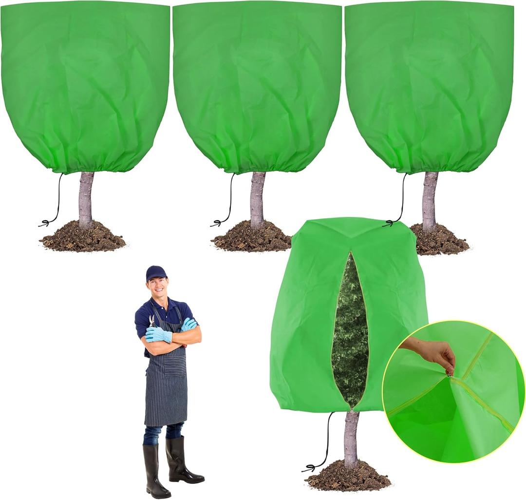 TCBWFY 95x80 Inch Huge Plant Covers Freeze Protection Frost Cloth for Outdoor Plants,2.82oz/yd Thickened Winter Tree Covers with Zipper Drawstring,4 Pack Frost Blanket from Wind,Pest and Animal (Green)