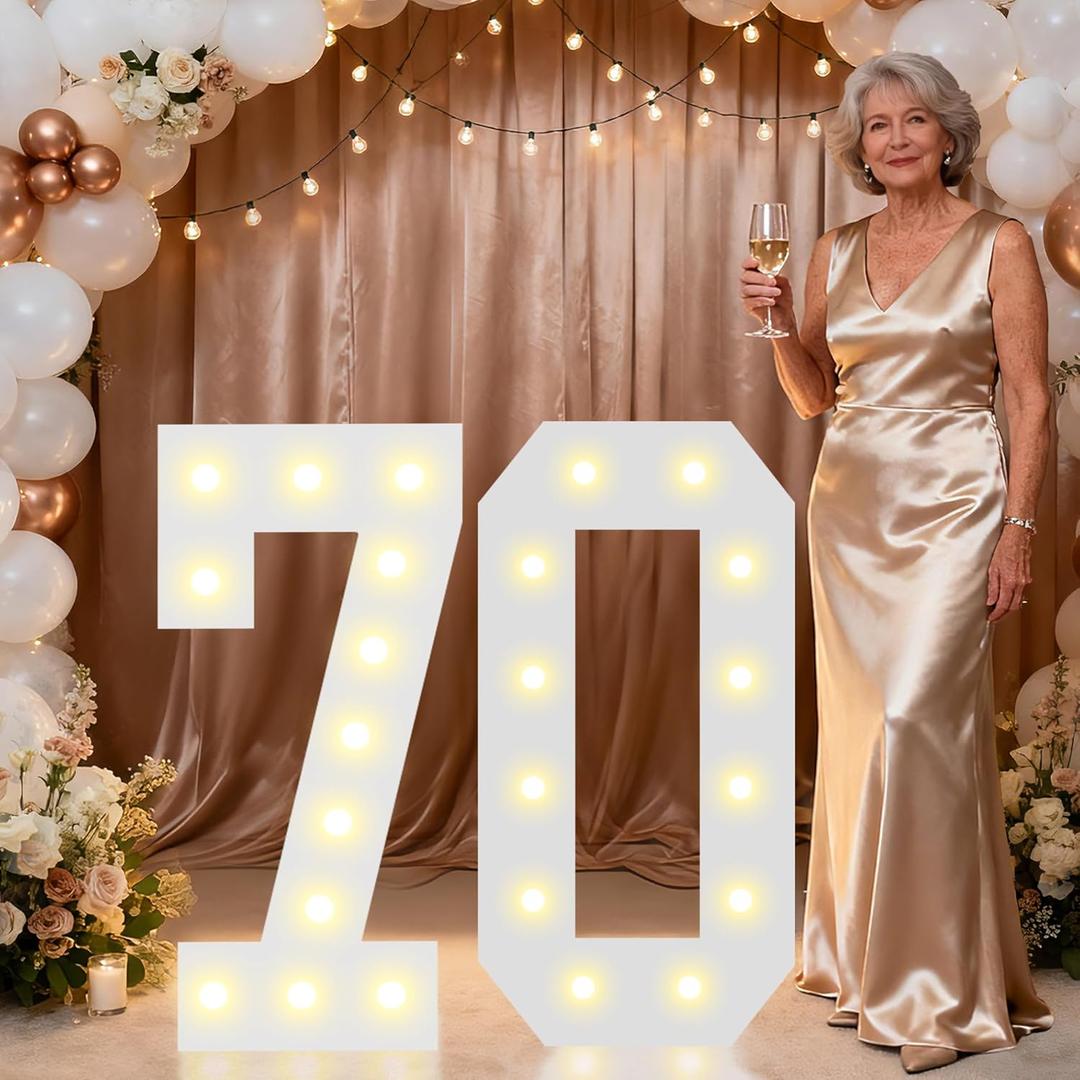 Pooqla 2.4FT Light Up Numbers for 70th Birthday Decorations for Women Men, Marquee Numbers 2.4 Feet Tall Party Decor for Her Him, Mosaic Big Sign for 70th Birthday Party Backdrop, Large Number 70