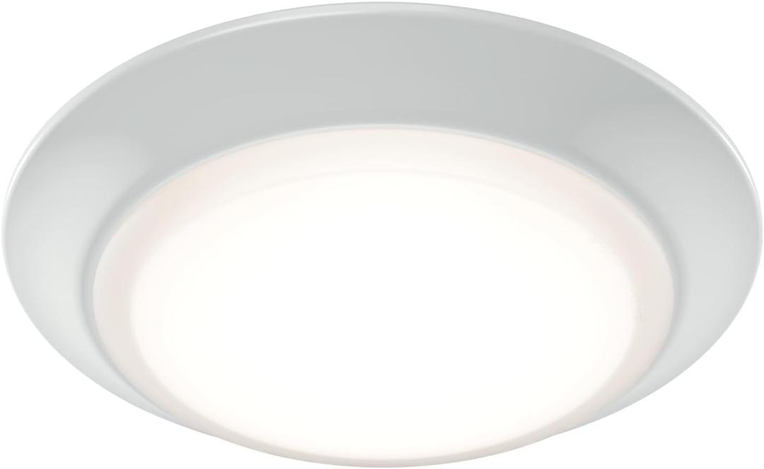 KICHLER Low Profile LED Downlight - Gen Select 5-in-1 Downlight White, for Wet or Damp Spaces, 2700K-5000K, Color Temperature Select, Power Surge Protected, (7.38" Dia x 1.35" H) 43874WH5CCT
