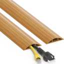 Floor Cord Cover 4ft, Yellow Oak Wood Cord Hider Floor Hide Extension Cords, PVC Cable Management Cover, Cable Protector Wire Cavity W0.6in x H0.32in