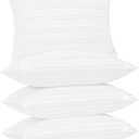downluxe Standard Size Pillows Set of 4  Premium Down Alternative Bed Pillows for Back, Side & Stomach Sleepers, White (Horizontal Stripes)
