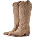 IUV Cowboy Boots For Women Western Cowgirl Boots with Chunky Heel Mid Calf Snip Toe Ideal for low insteps 6