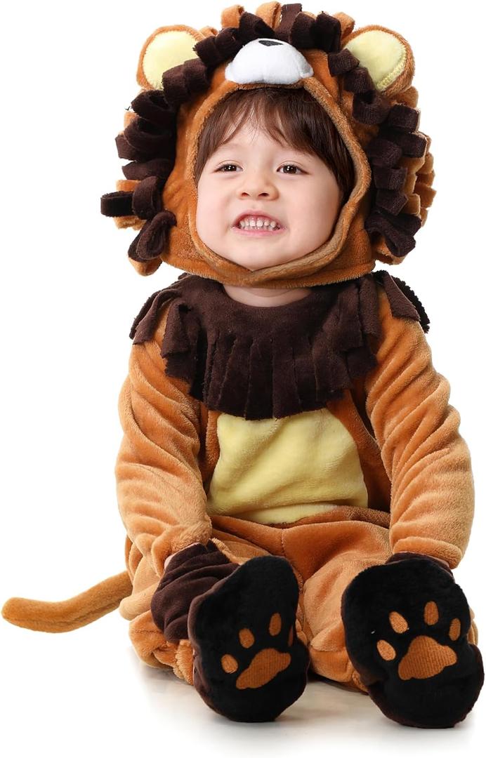 Halloween Baby Lion Costume for Toddler, Infant Cow Costume Onesie Animal Cosplay Jumpsuit Bodysuit (9-12 Months)