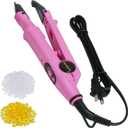 janelove Hair Extensions Iron, Fusion Keratin Hair Extensions Tool with 2 Bags Keratin Glue Granule Beads, Adjustable Temperature 210-390F, US Plug (Pink)