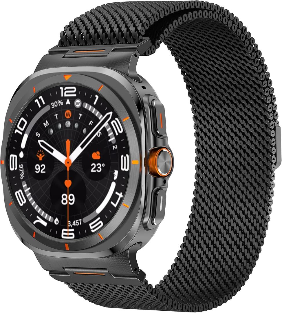 Rugged Stainless Steel Milanese Loop Compatible for Galaxy Watch Ultra 47mm/Watch 8/8 Classic, Strong Magnetic Clasp Metal Strap for Men Women, Adjustable Milanese Mesh Band for Galaxy Watch Ultra Bands/Galaxy Watch 8 Band