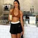 Halter Sports Bras for Women Padded Open Back V Neck Yoga Bra Workout Crop Tank Top Sexy Gym Bra Low Impact (Large, Brown)