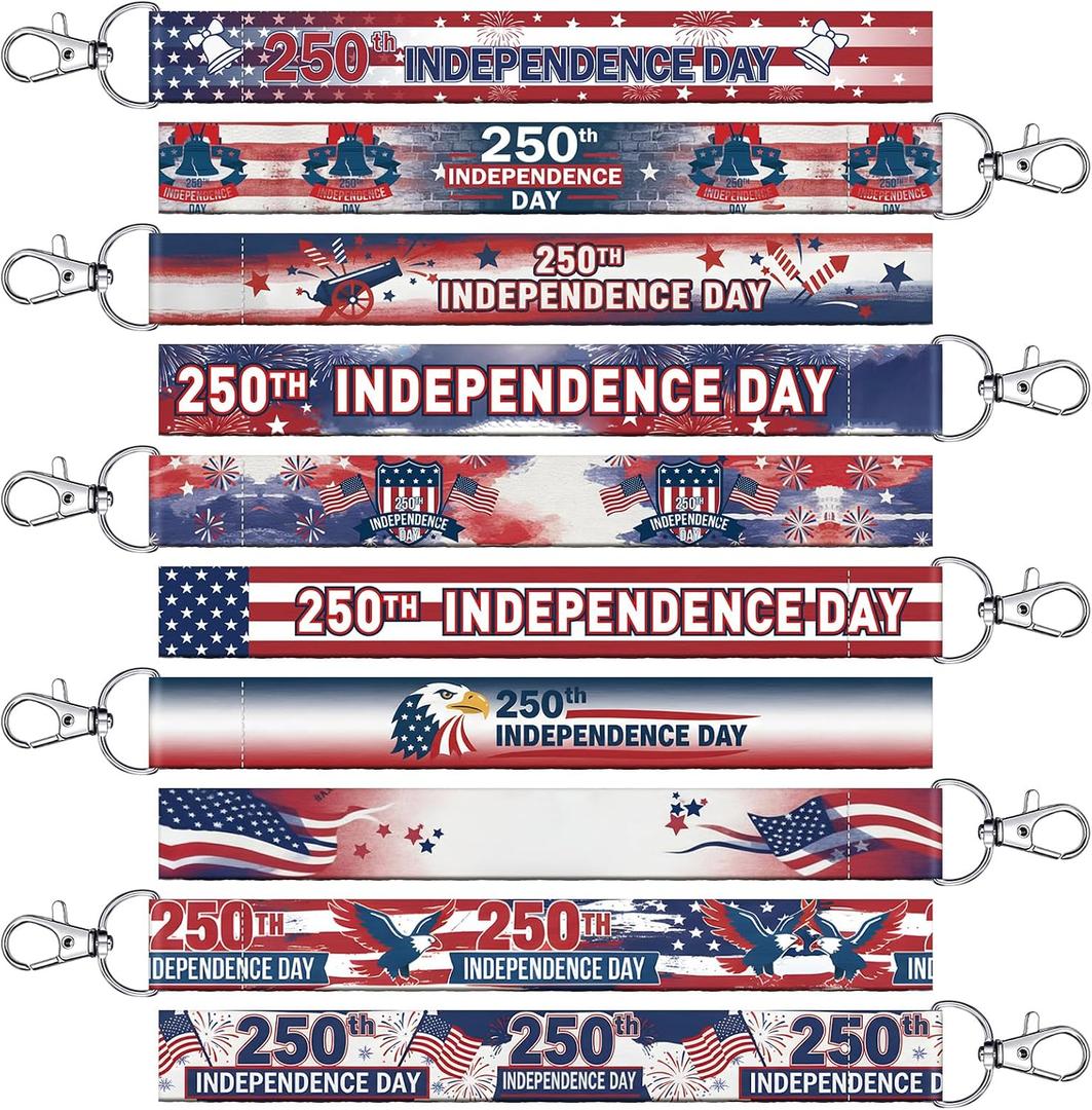 Junkin 120 Pcs 250th Anniversary Keychain Patriotic Gift Bulk 4th of July Lanyard Red White Blue Keychain Gifts for Independence Day Freedom Memorial Day Party Supplies Goodie Bag Stuffer Filler