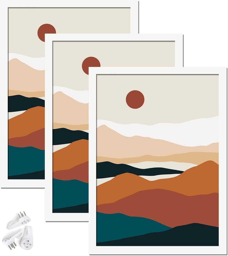 White 10x14 Picture Frame Set of 3, High Transparent Frame for 10 By 14 Photo Collage Canvas Poster Size Wall Mount and Tabletop Horizontally Vertically (White, 10 x 14 inches)