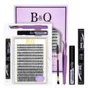B&Q Lash Clusters Kit 280PCS Eyelash Clusters Kit, 40D D 9-16MIX Individual Lash Comfortable Eyelash Extension Set, Classic Look with Bond and Seal Waterproof, Remover DIY at Home(Set, 40D)
