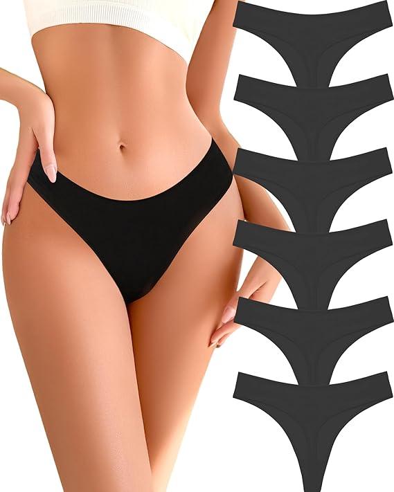 READY TO LOVE Cotton Underwear for Women Pack Sexy Stretch Soft Thongs Breathable Thong Panties for Leggings Workout Yoga Black, Size: M