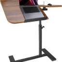 Adjustable Overbed Table, Split Top Tilting Overbed Bedside Table with Swivel Hidden Wheels, Mobile Laptop Computer Standing Desk, Portable Side Table for Home and Hospital Use (Walnut)