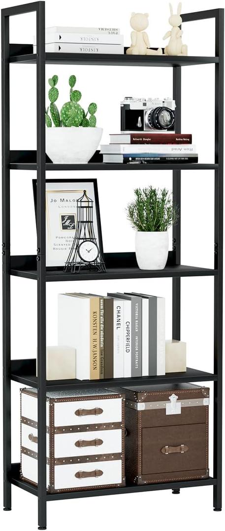 NUMENN Bookshelf, 5 Tier Bookshelves, Home Office Bookcase Shelf Storage Organizer, Free Standing Storage Shelving Unit for Bedroom, Living Room and Home Office, Black, 11.8"D x 23.6"W x 60.4"H