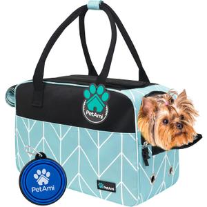 PetAmi Dog Purse Carrier for Small Dogs, Airline Approved Soft Sided Pet Carrier with Pockets, Ventilated Dog Carrying Bag for Puppy Cat, Dog Travel Supplies Bag, Sherpa Bed, Max 12 lbs, Chevron Teal (One Size (Pack of 1))