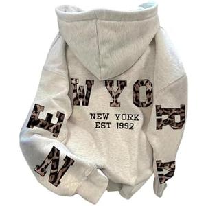 RoseSeek Women's Leopard Letter Graphic Hoodie Long Sleeve Hooded Sweatshirts Thermal Pullovers Tops XS