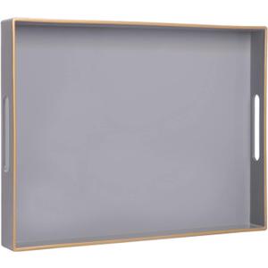 MAONAME Gray Serving Tray with Handles, Rectangular Decorative Tray, Modern Coffee Table Trays, Plastic Ottoman Trays for Bathroom, Decor, 15.7 x 11.8 x 1.57"