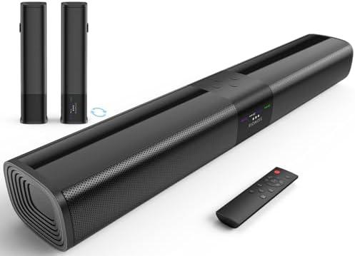 RIOWOIS Sound Bar for Smart TV, 2 in 1 Detachable Home Audio Soundbar Speaker,20” Sound Bar for TV with Optical/AUX/HDMI-ARC/Bluetooth Connection for PC/Gaming/Projectors, Wall Mountable