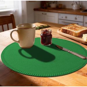 Round Placemats Set of 8 - Machine Washable Linen-Like Cloth Place Mats & Heat-Resistant for Dining Table - Ideal for Family Meals, Daily Use, and Holiday Gatherings (Forest Green)