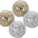 Amosfun 4Pcs Mosaic Glass Balls 3.1 Inch Decorative Orbs for Bowls Table Vases Home Decor Accents Silver and Gold