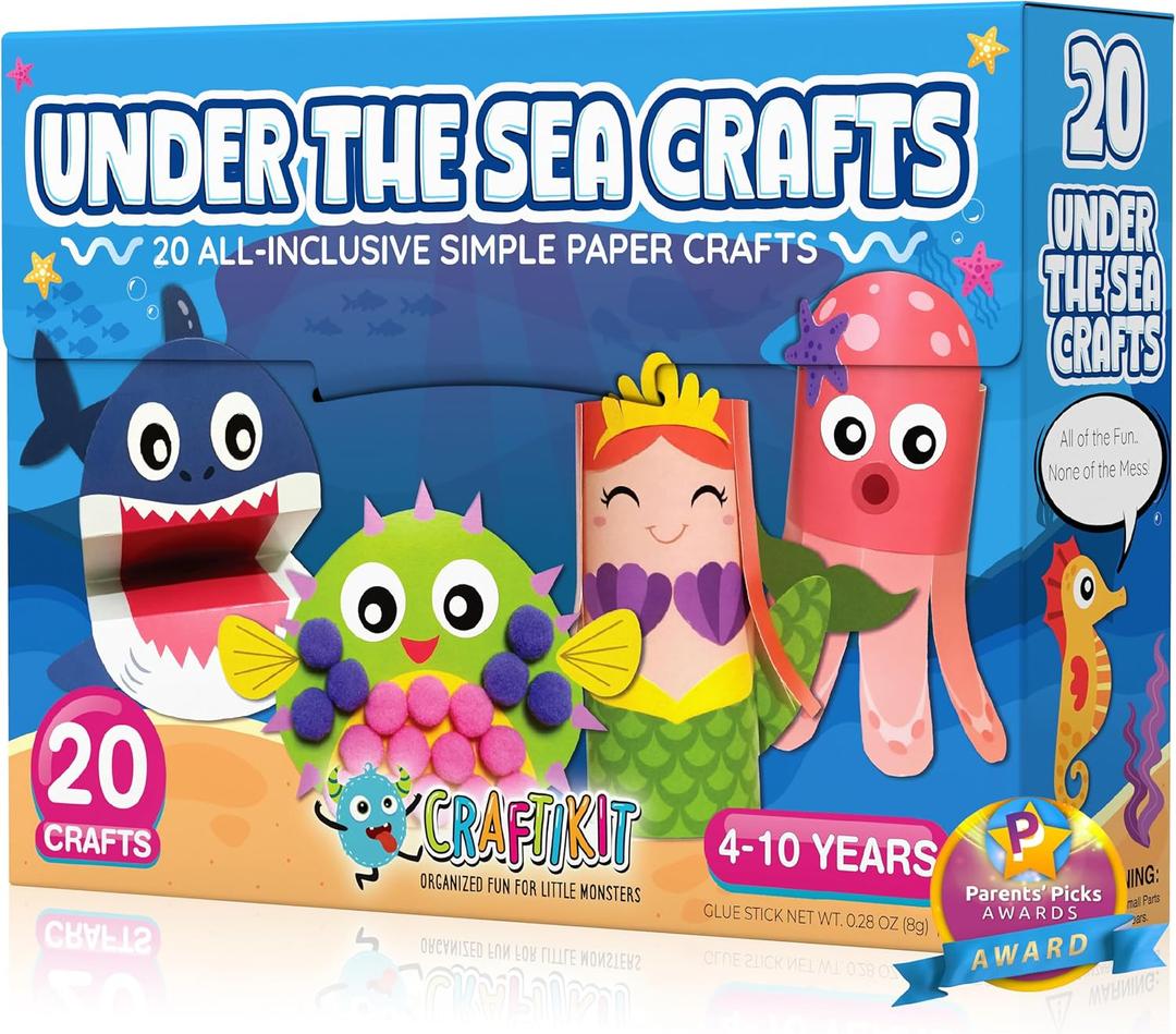 Craftikit 20 Under the Sea Arts & Crafts Kits for Kids Mermaid & Sea Animal Paper Crafts for Girls & Boys Ages 4-10 Preschool Art Supplies & Toddler Craft Set