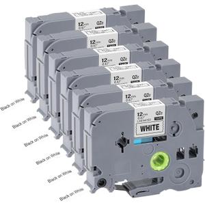 6pack 12mm 0.47'' TZe TZ Tape Laminated White Label Maker Tape Replacement for Brother P Touch Label Tape TZe-231 TZe231 Compatible with Brother PT-D210 PT-D220 PT-H110 PT-D410 PT-P710BT (Black on White)