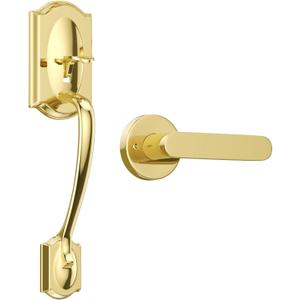 Exterior Door Handles, Gold Front Door Handle, Entry Door Handle Adjustable Bottom, Entrance Door Handle, Lower Half Grip, Reversible Lever for Front Door, Polished Brass