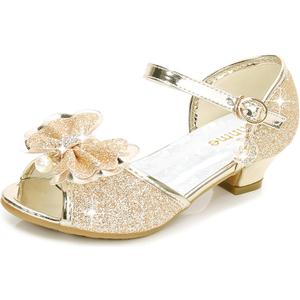 Wedding Sandals for Girls Low Heel Sequin Princess Cute Toddler Light Gold Heeled Sandals for Girls Size 13 for Wedding Princess (Gold 13)