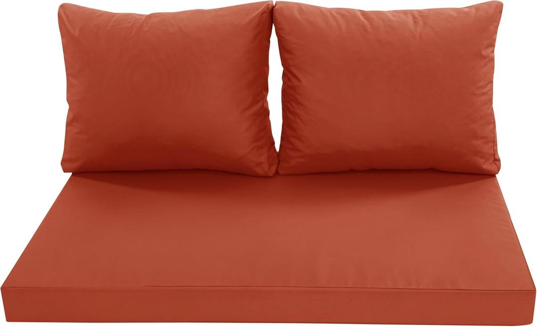 Outdoor Loveseat Cushions, Waterproof Weather & Fade Resistant Seat and Backrest Cushion Set for Couch, Swing, Bench, 46 x 26 Inch, Rust (46*26*4/1P+19*24/2P) 3 Pack Outdoor Loveseat Cushions, Waterproof Weather & Fade Resistant Seat and Backrest Cushion Set for Couch, Swing, Bench, 46 x 26 Inch, Rust (46*26*4/1P+19*24/2P) 3 Pack