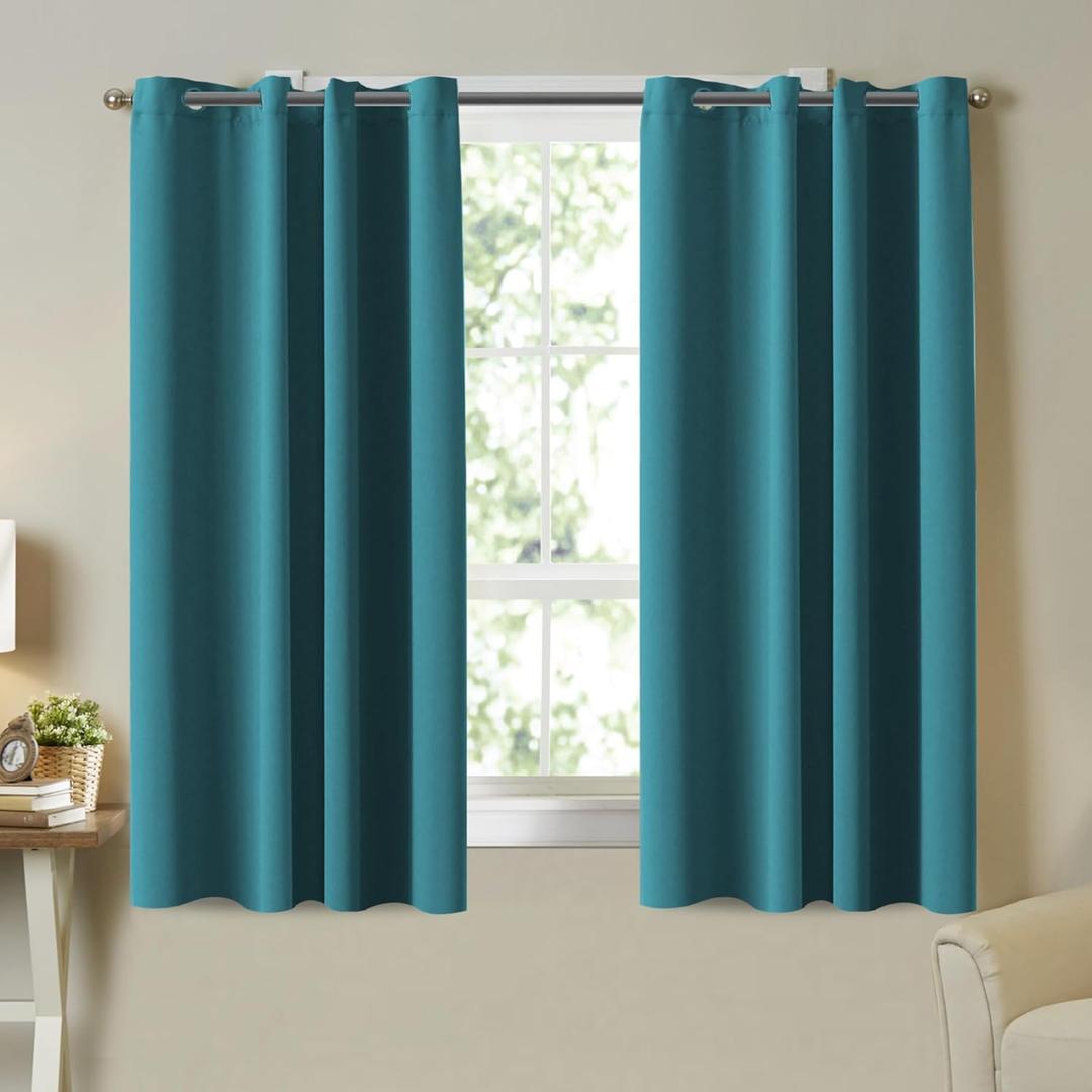 Turquoize Teal Curtains Thermal Insulated Blackout Curtains for Bedroom 63 Inch Length Grommet Top Curtains 2 Panels Set Room Darkening Curtains Drapes for Living Room, 52 x 63 Inches, Teal
