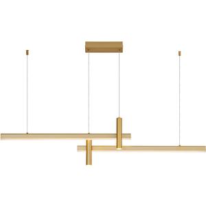 Modern Chandelier 4-Light Linear Chandeliers Pendant Lights LED Dimmable Pendant Lighting for Kitchen Island Dining Room Living Room, Brass