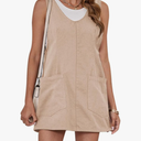 Womens High Roller Overalls Denim Dress Loose Casual Sleeveless Mini Pinafore Jean Romper Skirtall with Pockets, Large